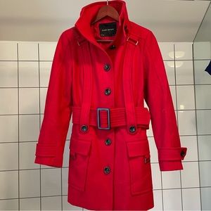 Y2K-style Red Overcoat with Belt and High Collar